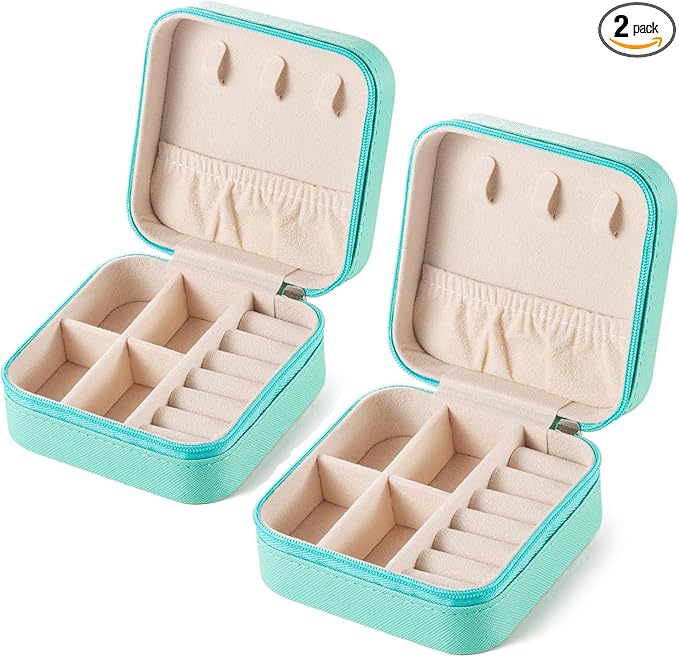 Travel Jewelry Case 2 Pack Mini Travel jewelry Box Portable Organizer Women Girls Gift Box for Rings Earrings Necklaces Bracelets