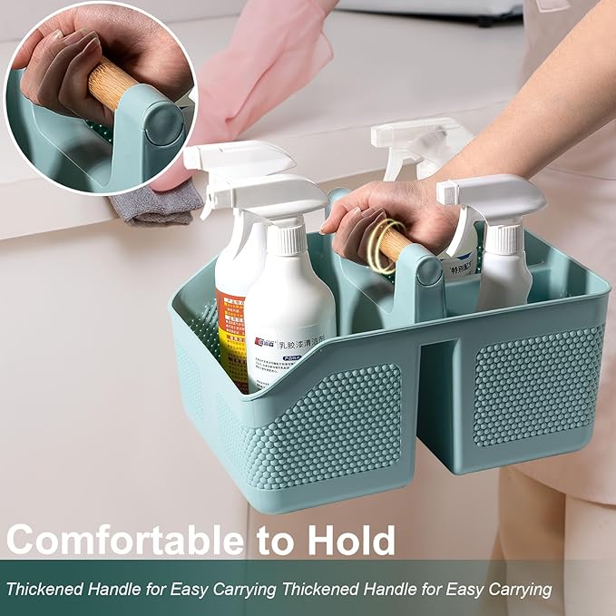 rejomiik Shower Caddy Portable with Bamboo Handle, Plastic Basket Cleaning Caddy Organizer Storage Tote for Bathroom, College, Dorm Room Essentials, Blue