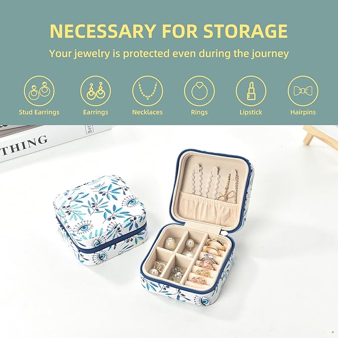 shunmei Mini Travel Jewelry Box,PU Leather Portable Jewelry Organizer Case,Art Accessories Storage Holder Boxes for Earring, Necklace, Rings, Bracelets (Leaf)