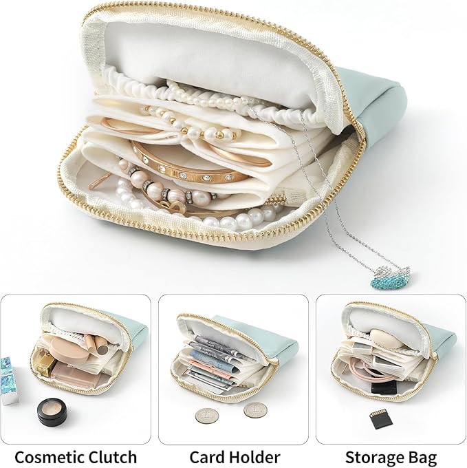 Genuine Leather Travel Jewelry Organizer Case Pouch Bags with Zipper, Small Mini Portable Jewelry Storage Bag for Ring Earrings Necklace Bracelet Travel Essentials Gift for Women（Pink）