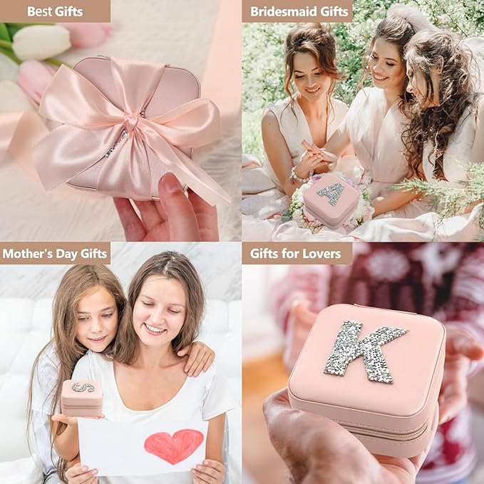 CHMI Travel Must Have Jewelry Case,bridesmaids proposal gifts,Travel Jewelry Case,Graduation Gifts for Her,Small Jewelry Organizer Box,Birthday Gifts for Women Initial pink W