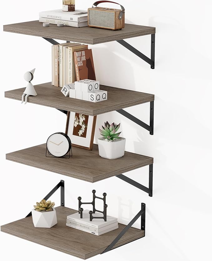 Heimlove 12 Inch Deep Floating Shelves for Wall, 16W x 12D Wide Floating Shelves Heavy Duty Wall Mounted Shelves, Wood Wall Shelves for Living Room Bedroom Bathroom Kitchen- Set of 4