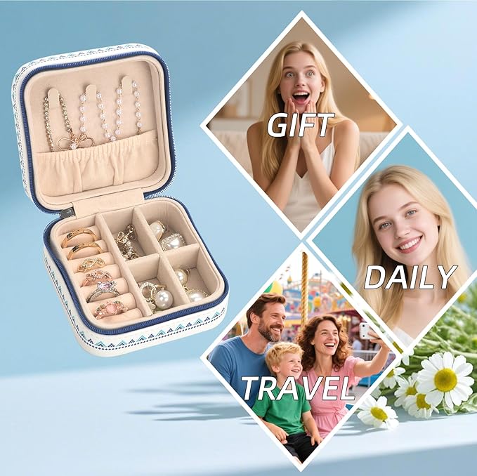shunmei Mini Travel Jewelry Box,PU Leather Portable Jewelry Organizer Case,Art Accessories Storage Holder Boxes for Earring, Necklace, Rings, Bracelets (White Eyes)