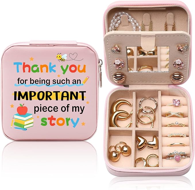GAOLZIUY Teacher Appreciation Gifts for Women, Teacher Jewelry Box, Birthday Retirement Graduation Gifts for Teachers, Thank You for Being Such An Important Piece Of My Story Jewelry Case