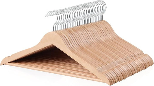 Amazon Basics Wood Suit Clothes Hangers for Closet Organizer, Natural, 30-Pack