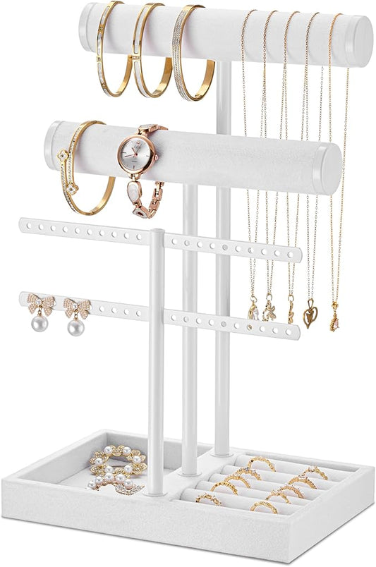 bussdis 3 Tier Bracelet Holder Display - Detachable T Bar Pure White Velvet Bracelet Holder, Jewelry Holder Organizer for Bracelet, Necklace, Earrings, Rings