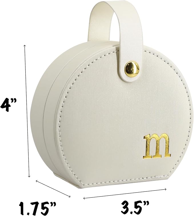 COLLECTIVE HOME - Travel Jewelry Case, Elegant Half-Moon Design with Gold Monogram, Detachable Handle, Personalized Accessory Organizer, Gift for Fashion-Forward Women and Teens (m)