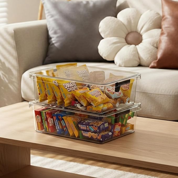 Bra Drawer Organizer for Women - 2 PCS Clear Plastic Storage Box with Lid and Dividers for Socks, Underwear, Bras, Ties, and Closet Organization