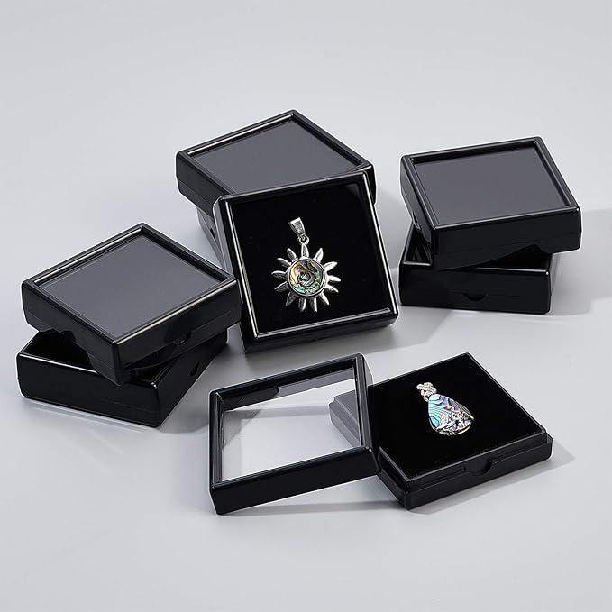 BENECREAT 10PCS Black Gemstone Display Box Square Acrylic Jewelry Box Container 2.4x2.4x0.8inch with Clear Top Lids and Sponge Inside for Mother's Day Festival Treat, Gems, Coins, Jewelry Packing