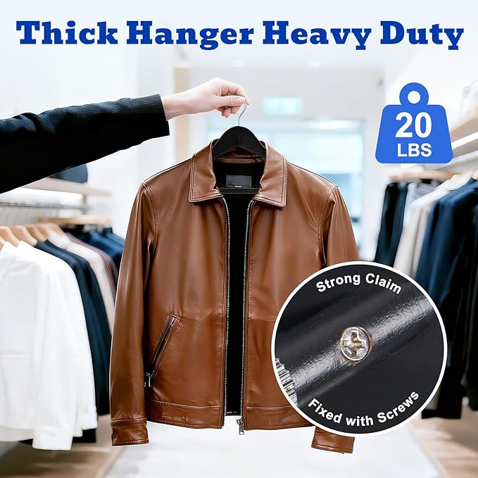 HOUSE DAY Wood Suit Hangers for Men 24 Pack, Smooth Wide Shoulder Wooden Hangers with Non Slip Pant Holder, Wide Hangers for Suits, Coats, Jackets, Heavy Wide Clothes Hanger, Black