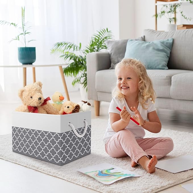 StorageTastic Storage Bin,Collapsible Storage Basket For Organizing,Large Storage Boxes With Rope Handles,Storage Containers,Clover Grey,6 Pack