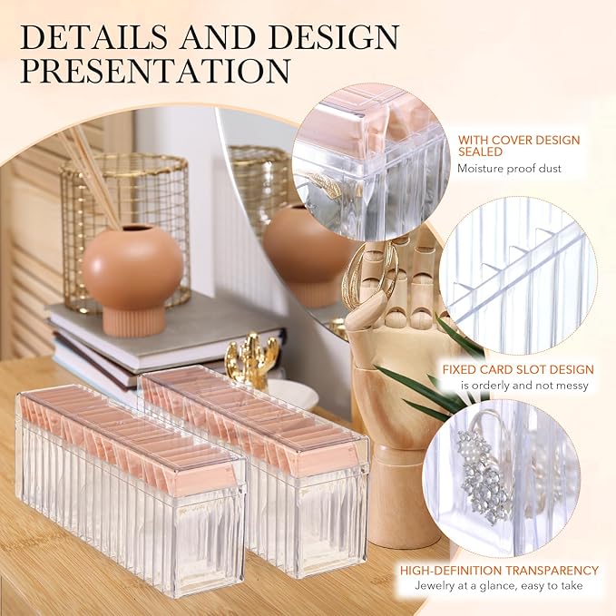 Kenning 42 Pcs Acrylic Jewelry Case Organizer, Clear Jewelry Organizers Holder with Portable Anti Tarnish Storage Bags for Rings, Earrings, Necklaces, Ideal Gifts for Women (Rose Pink)