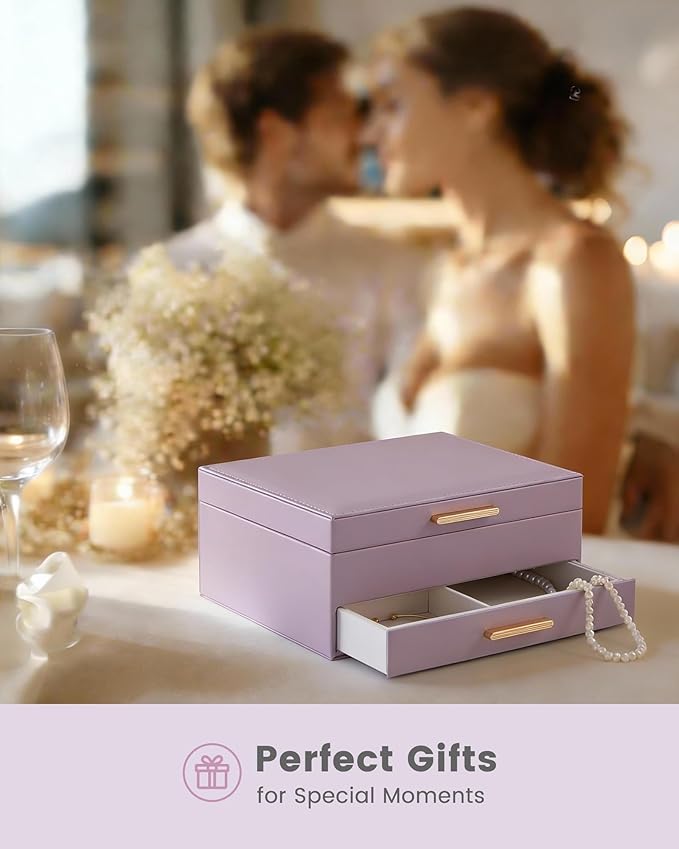 Lolalet 2-Layer Jewelry Box Organizer for Women Girls, Jewelry Storage Case Holder with Drawers for Necklaces Ring Earrings Bracelet Watch, Gifts Choice for Mom Mother’s Day -Purple