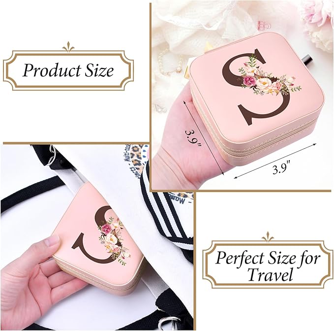 Inngeroo Mothers Day Mom Gifts for Wife Daughter Grandma, Travel Jewelry Case Box Organizer, Personalized Gifts for Women Teen Girls Mom Aunt Sister, Bridesmaid Gifts Traveling Essentials, Initial S