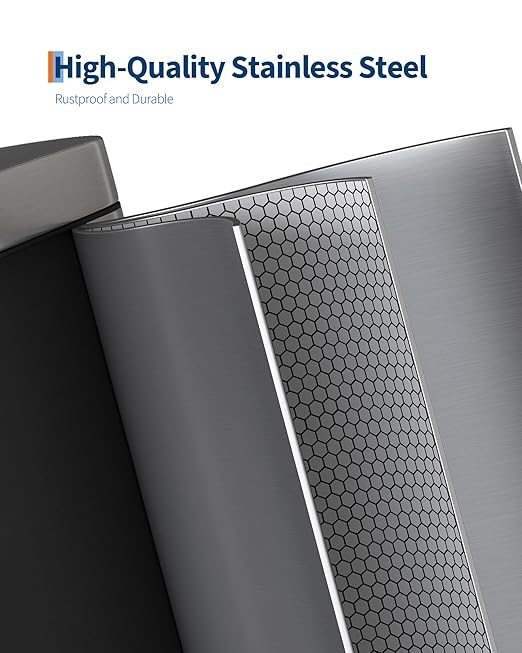 Garvee 30L & 6L Stainless Steel Step Trash Can Set of 2, 8+1.6 Gallon Rectangular Kitchen Trash Can with Quiet Close Lid, Hands-Free Foot Pedal, Powder-Coated Finish, Stainless Steel Color for Home