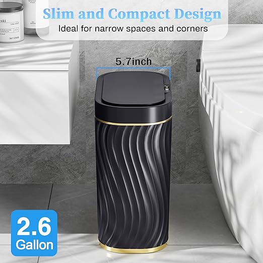 Ogikey Bathroom Small Trash Can with Automatic Touchless Lid, 2.6 Gallon Smart Garbage Can Narrow Waterproof Trash Bin for Bedroom, Office, Living Room