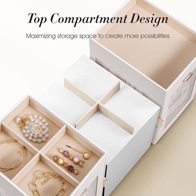 TidyStash 360° Rotating Jewelry Organizers and Storage, Large Jewelry Boxes for Women Necklace, Ring Earring Storage, Vertical Accessory Organizers and Storage, Cream White