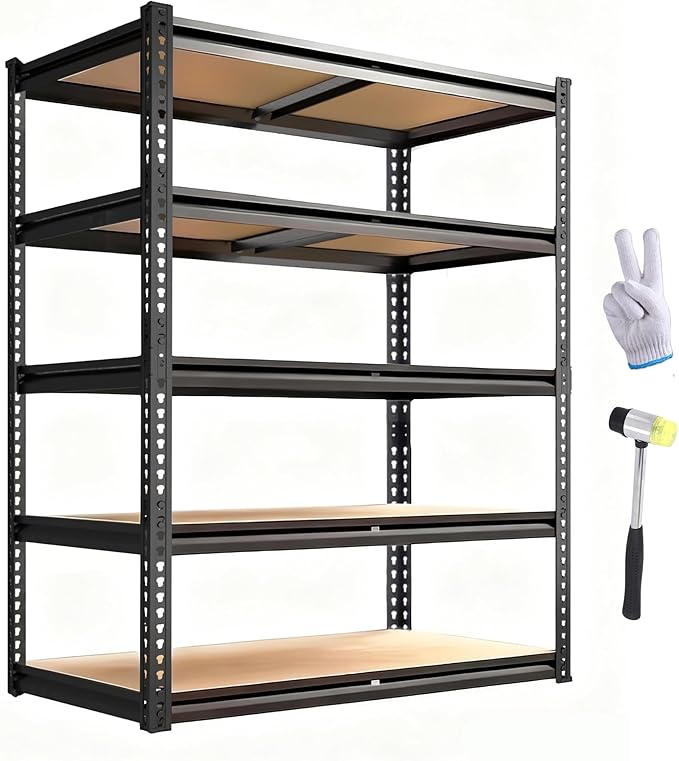 Garage Storage Shelves 72'',Ajustable Garage Shelving Units, Storage Shelves Heavy Duty, Metal Shelving for Basement, Warehouse, Workshop, Pantry, Closet, 2400 LBS, 16" D x 35.5" W x 72" H