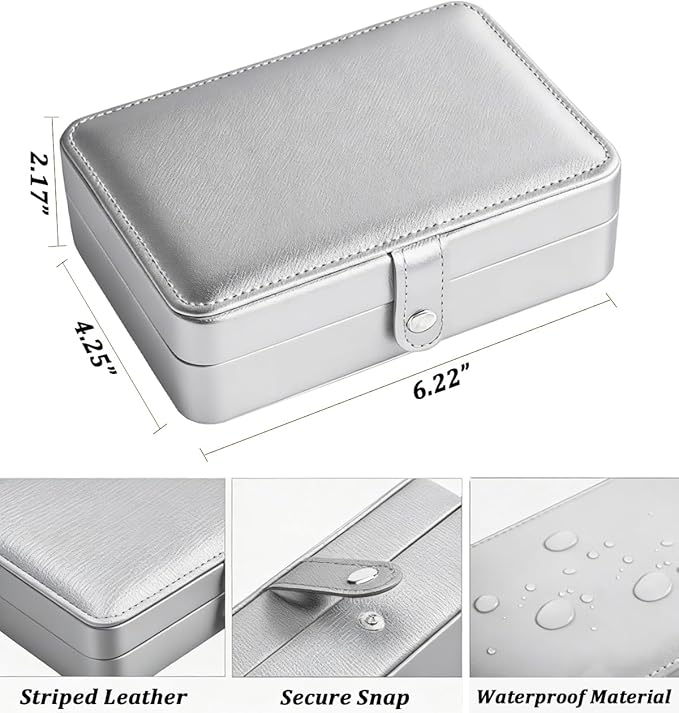 QBestry All-in-One Travel Jewelry Organizer for Women Silver | Small Jewelry Box with 68 Earring Holes | Compact Portable Jewelry Case for Earrings, Rings, Necklaces | Perfect Gifts for Mom Wife Girls