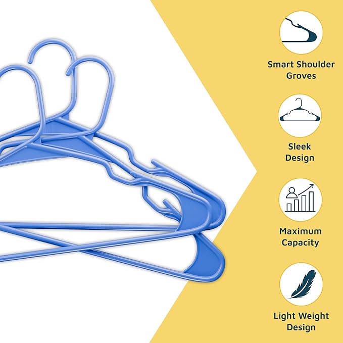 Lifemaster Plastic Clothes Hangers – Heavy Duty Hanger Set, for Organizing Clothes, Dresses, and Coat, Holds Up to 5 lbs, Space-Saving Hangers with Non-Slip Shoulder Grooves, Pack of 5, Blue