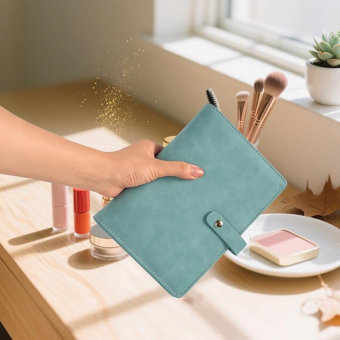Travel Jewelry Binder Organizer Ring Binders - Jewelry Boxes PU Leather Case with Zipper Velvet Jewelry Pouch Bags for Daily Use & Gifting - Mint Green