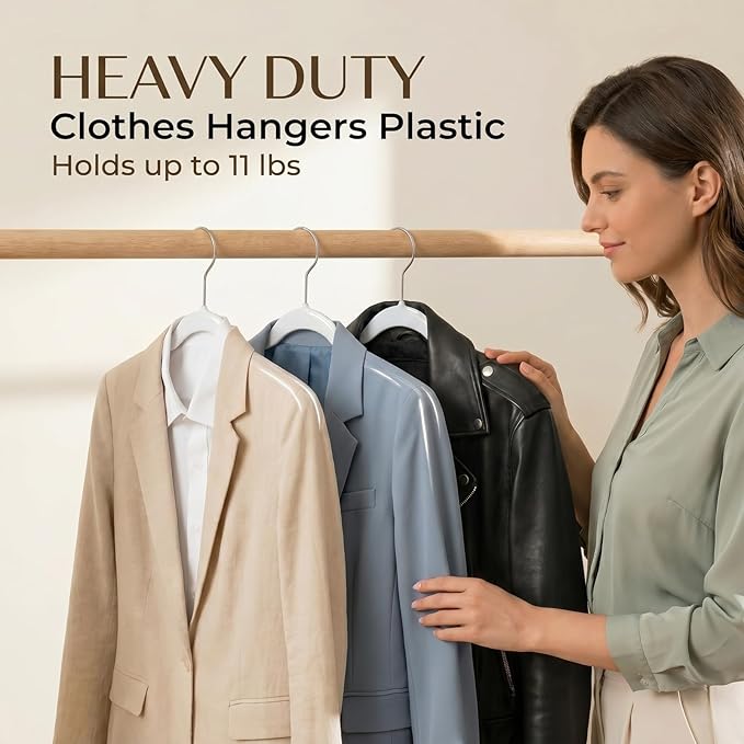 Smarter Plastic Hangers 200 Pack - Thin Hangers Non-Velvet with 360° Swivel Chrome Hook & Notches, Sweater Hanger No Shoulder Bump - Ideal for Dresses, Coats, Shirt, Jacket, Sweater - White