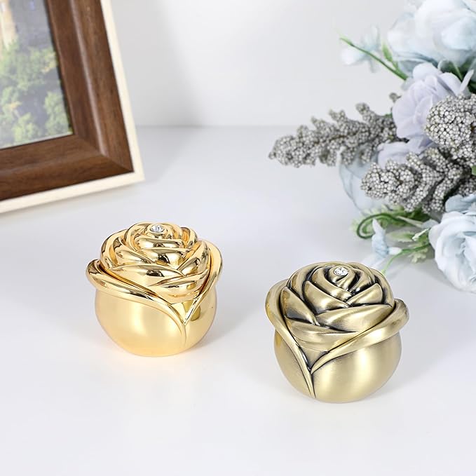 Hipiwe Small Vintage Jewelry Box, Rose Shape Ring Holder Treasure Chest Box for Women, Trinket Storage Case Keepsake Box for Rings Earrings Necklace, Bronze