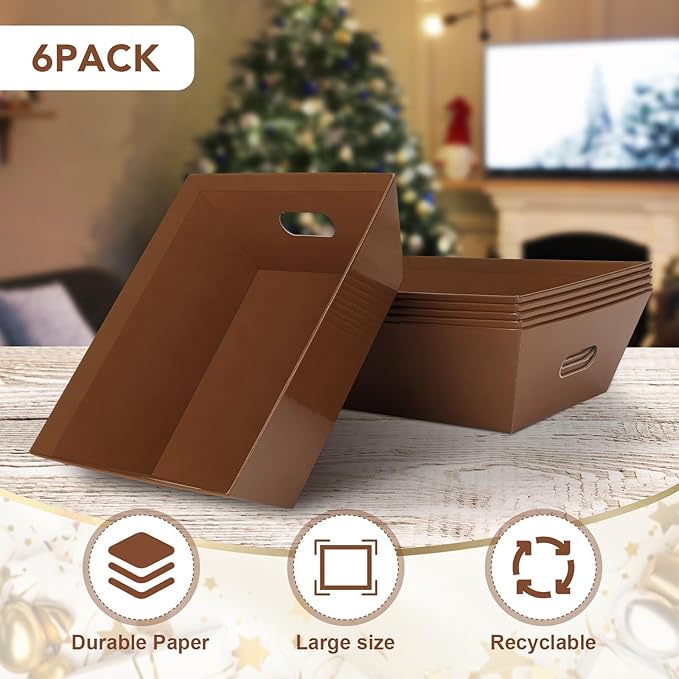 6PACK Baskets for Gifts Empty, 10x12”Thick Brown Gift Basket with Handles 6 Bows 6 Bags Empty Gift Baskets for Christmas Thanksgiving Wedding Birthday Party Wrapping Gift