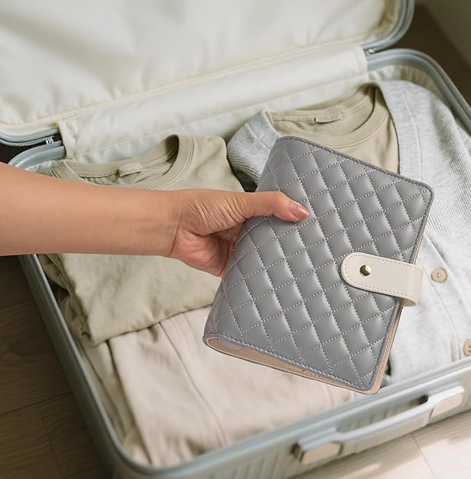 PU Leather Travel Jewelry Binder Organizer - Jewelry Boxes Case Ring Binder Storage Book with Zipper Velvet Pouches Bags for Women Gifts - Grey