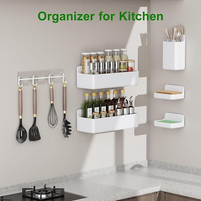 Adhesive Shower Caddy 6 Pack Rustproof Shower Shelves for Inside Shower No Drilling Bathroom Organizers and Storage with Soap Holder Large Rack (White)