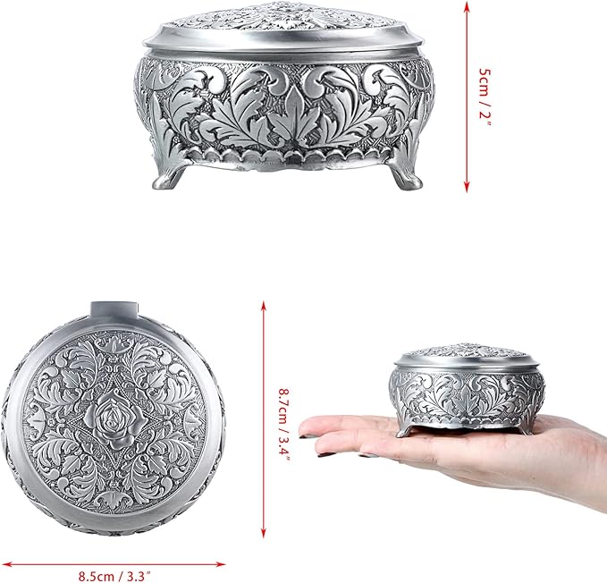 Hipiwe Metal Jewelry Box Vintage Ring Holder Trinket Organizer Small Round Earring Necklace Storage Box Jewelry Display Box Keepsake Box Decorative Jewelry Box Gift for Women