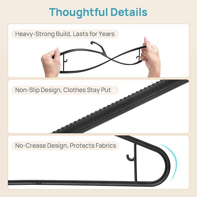 Vtopmart 20 Pack Plastic Clothes Hangers, 16.7in Standard StackFit Hangers for T-Shirt, Coats, Jackets, Sweaters, Non-Slip Slim Hanger with Hooks, Space-Saving in Closet, Durable Clothes Organizers