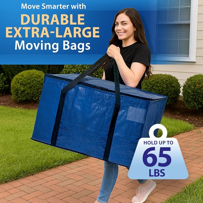 ClearSpace Heavy Duty Moving Bags - Water Resistant Storage Bags or Storage Bins with Lids and Moving Supplies - Large Moving Boxes for College Dorm, Travel, Closet Organization - 2 Pack