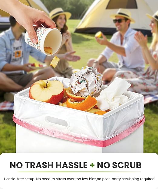 Magicheap Disposable Trash Cans for Party 4 Pack, 13 Gallon Thick Cardboard Garbage Cans with Clip & Handle, Reusable Portable Trash Bin for Parties Events Camping (13.5"L x 10.0"W x 21.7"H), White