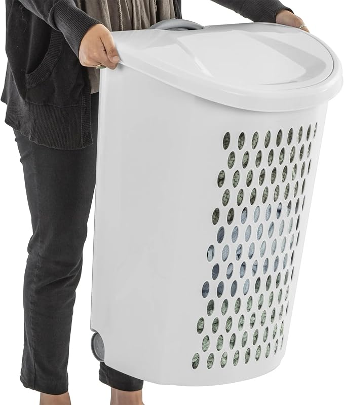 The White Wheeled Plastic Laundry Hamper – Adult-Sized Rolling Basket With Handles For Home