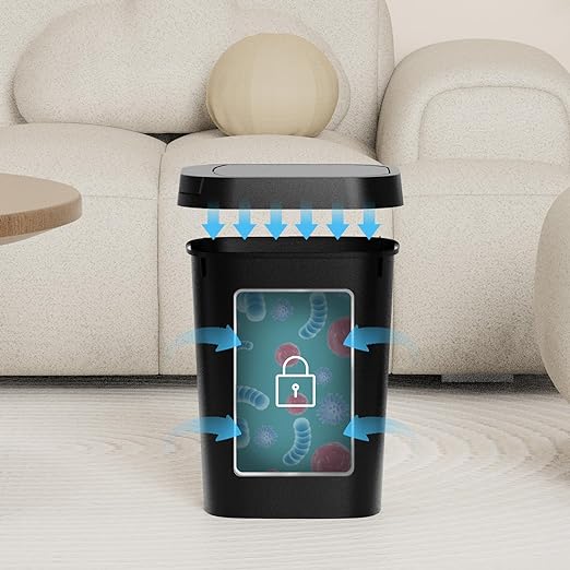 KSSKSS 3 Pack Bathroom Small Trash Can with Lid, 2.6 Gallon Slim Garbage Bin with Pop-Up Lid, 10L Plastic Wastebasket for Bedroom, Office, Kitchen, Toilet (Matte Black)