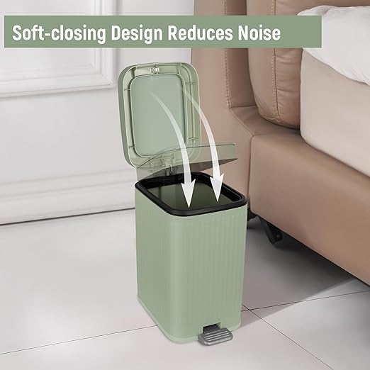 rejomiik Small Bathroom Trash Can with Lid Slim Soft Close Garbage Can Step Wastebasket Container Trash Bin for Office Bedroom Kitchen Living Room (1.9 Gallon Light Green)