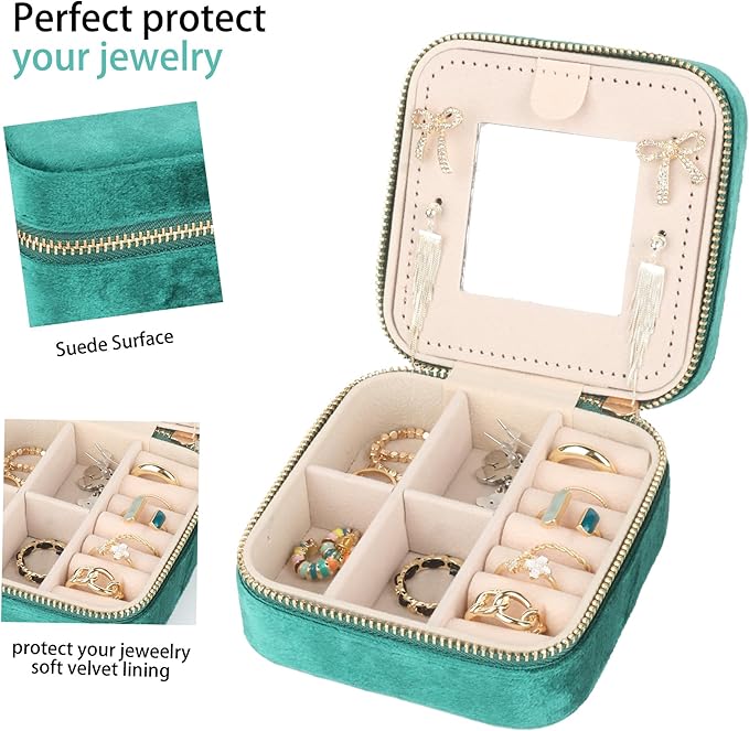 Plush Velvet Jewelry Box,Travel Jewelry Case with Mirror, Jewelry Organizer,Gift for Women Girls,1Pack