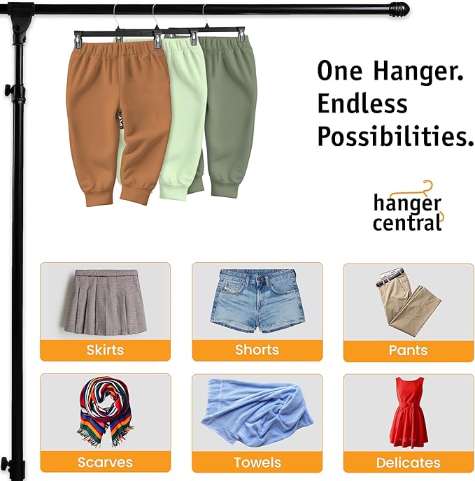 Hanger Central 30 Pack Pants Hangers Slim Plastic Clothes Hangers with Clips for Skirts, Shorts & Trousers – Non Slip Grip, Heavy Duty Space Saver with Swivel Hook – Black Closet Organizer - 10 Inch