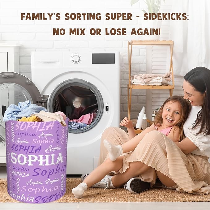 Custom Name Laundry Hamper, Personalized Laundry Basket with Name for Baby Boys Girls, Customized Collapsible Dirty Clothes Hamper Storage with Handles for Bedroom Bathroom Dorm Room Decor