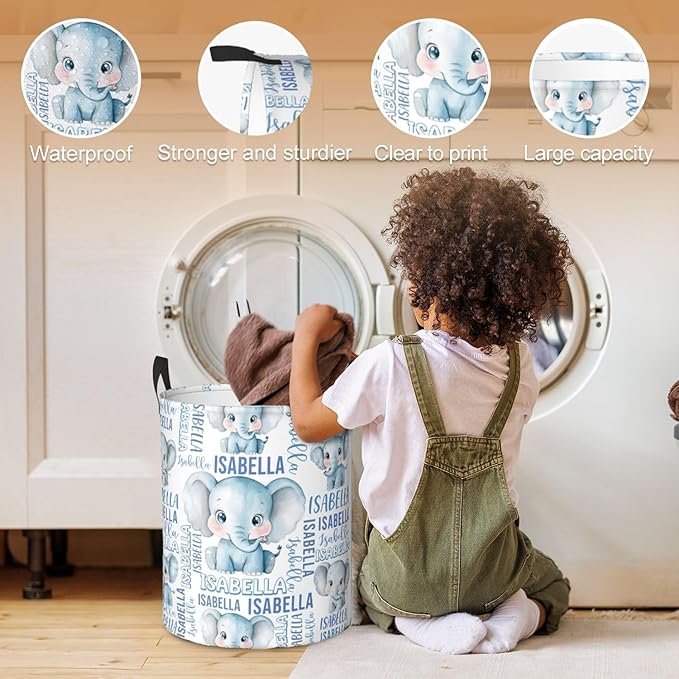 Custom Name Laundry Hamper, Personalized Laundry Basket with Name for Baby Boys Girls, Customized Collapsible Dirty Clothes Hamper Storage with Handles for Bedroom Bathroom Dorm Room Decor