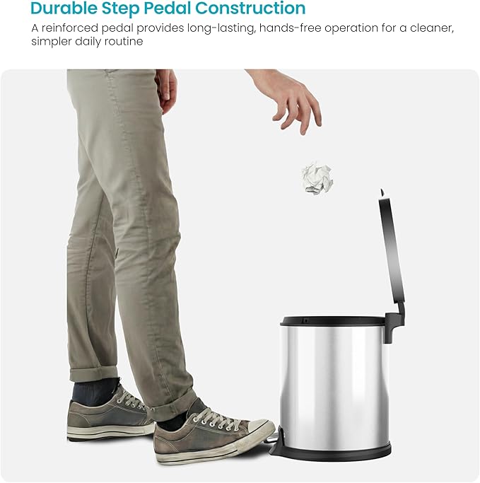 Home Zone Living 1.3 Gallon Bathroom Trash Can with Soft-Close Lid and Compact Stainless Steel Design