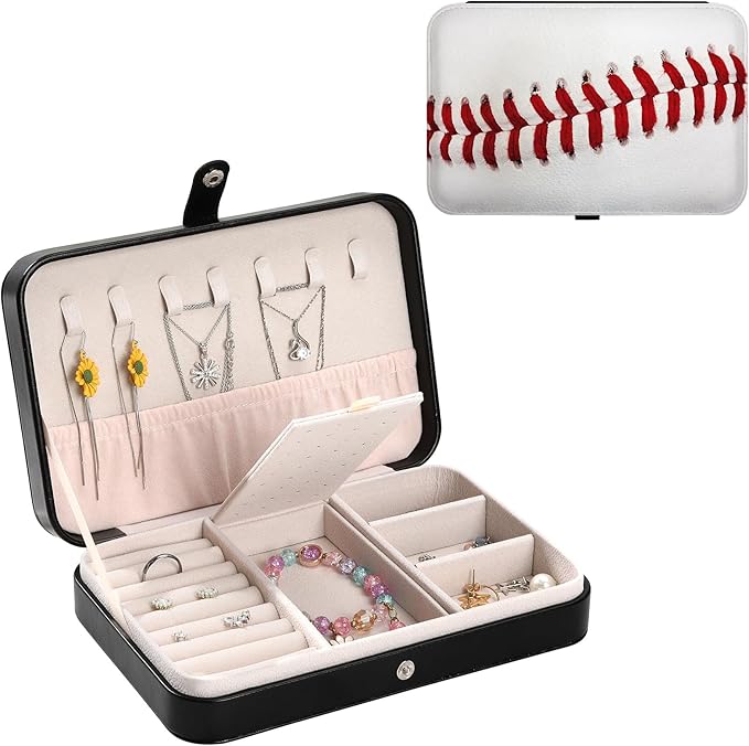 Personalized Jewelry Travel Case Small Jewelry Boxes for Women Men Portable Jewellery Organizer Box Travel Necklaces Rings Earrings Bracelets Holder Box Birthday Christmas Gifts Baseball