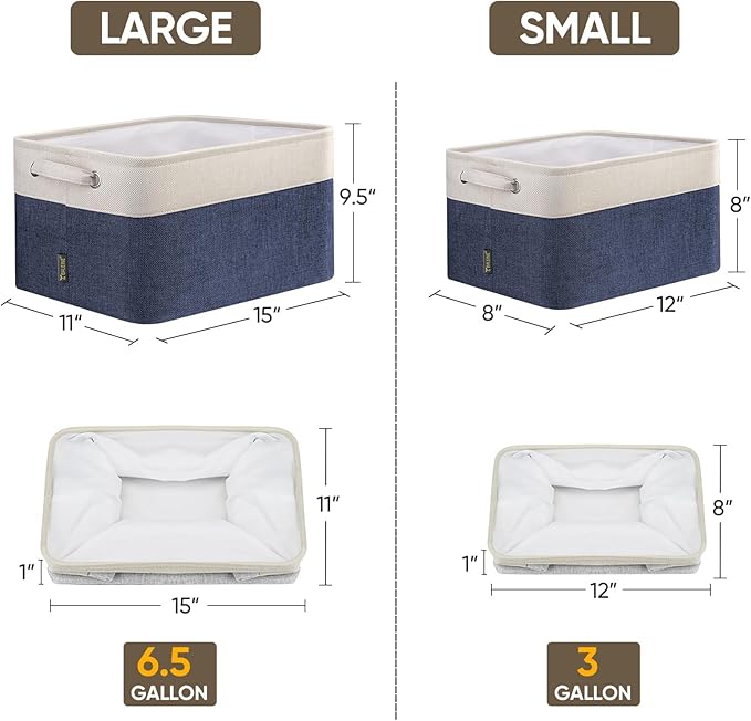 BALEINE 4 Pack Fabric Closet Storage Bins for Shelves, Linen Closet Organizers and Storage, Decorative Baskets for Organizing, Shelf, Clothes, Home, Office (Navy Blue, 15"x11"x9.5")