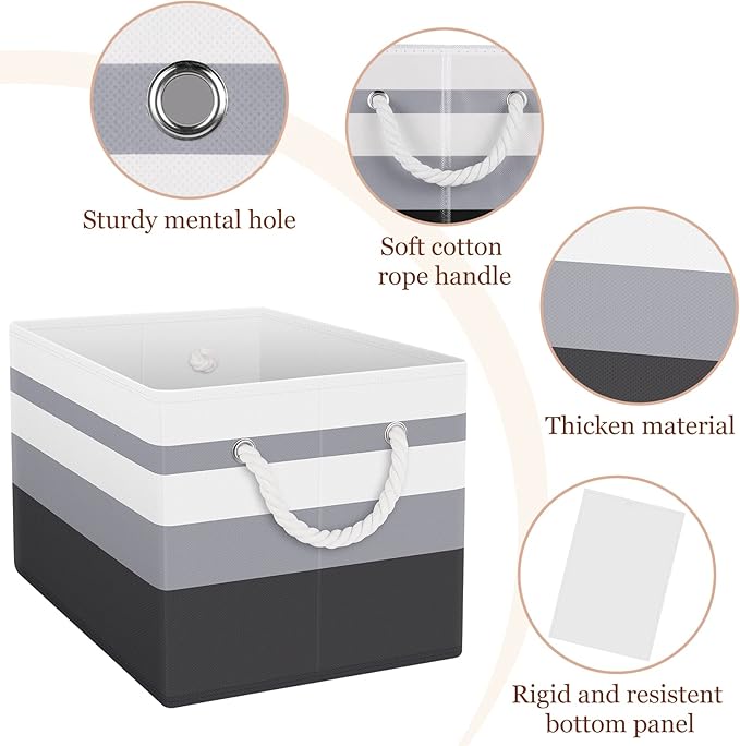 StorageTastic Storage Bin,Collapsible Storage Basket For Organizing,Large Storage Boxes With Rope Handles,Storage Containers,Gradient Grey,4 Pack
