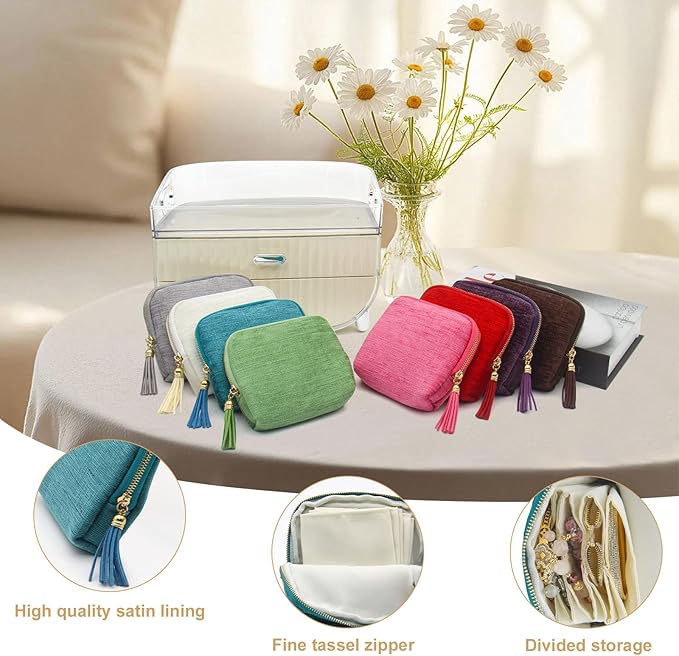 Small Travel Jewelry Case, Mini Jewelry Box, Purse Organizer Pouches for Travel and Everyday Jewelry Organizer Storage (Blue)