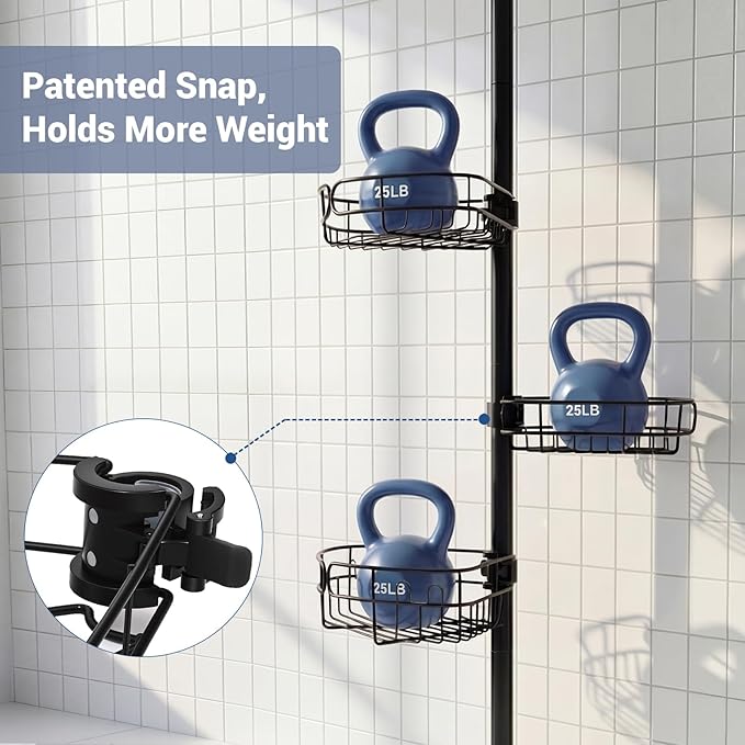 Standing Shower Caddy Corner, 4-Tier Adjustable Height Bathroom Organizer, 6-Section Pole, Sturdy Floor Standing Shelf for Shower or Bathtub – No Drilling, No Spring Tension