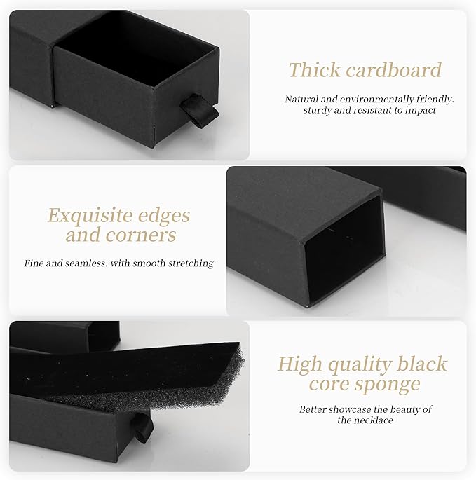 12-Pack Drawer Style Jewelry Gift Boxes with Sponge Insert, 8.7"x1.8"x1.2" Necklace & Bracelet Display Box for Presentation, Cardboard Storage Organizer for Pendant, Ring, Earring - Black