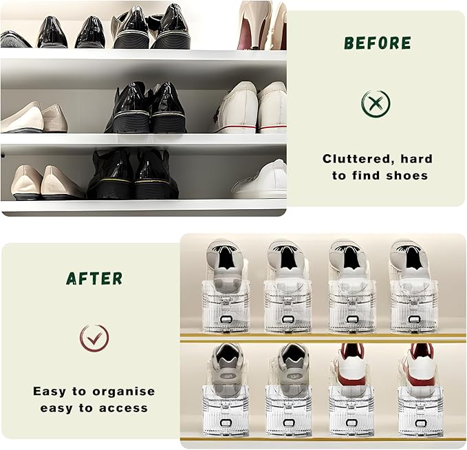 FENRUNXU Shoe Slots Organizer for Closet,6 Pack Shoe Stacker Shoe Rack Organizer for Closet Space Saver Storage Shoe Holder Organization(Transparent)