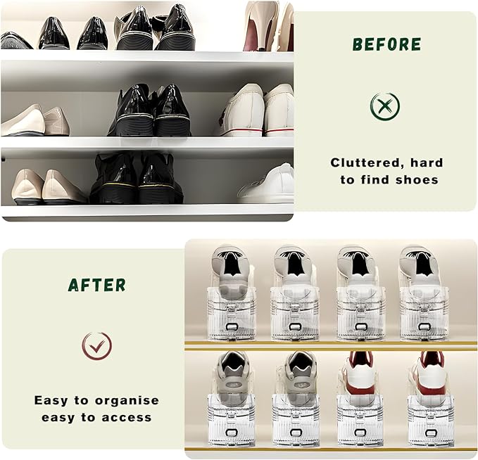 FENRUNXU Shoe Slots Organizer for Closet,24 Pack Shoe Stacker Shoe Rack Organizer for Closet Space Saver Storage Shoe Holder Organization(Transparent)